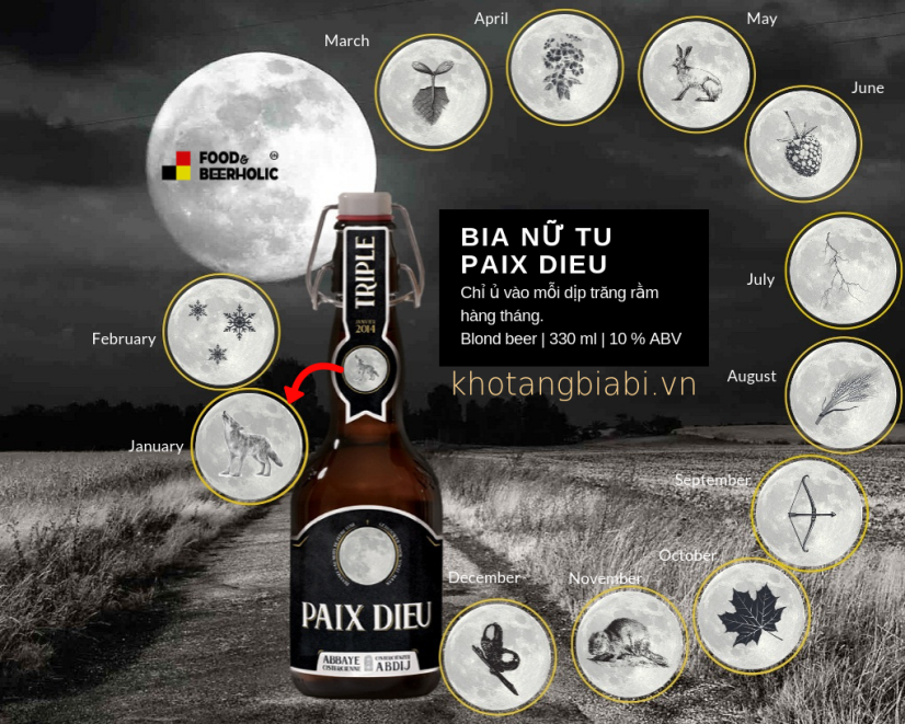 Giải mã bí mật liên quan đến 12 biểu tượng từng kỳ trăng tròn trên nhãn chai mỗi mẻ bia hàng tháng của dòng bia Nữ tu Paix Dieu